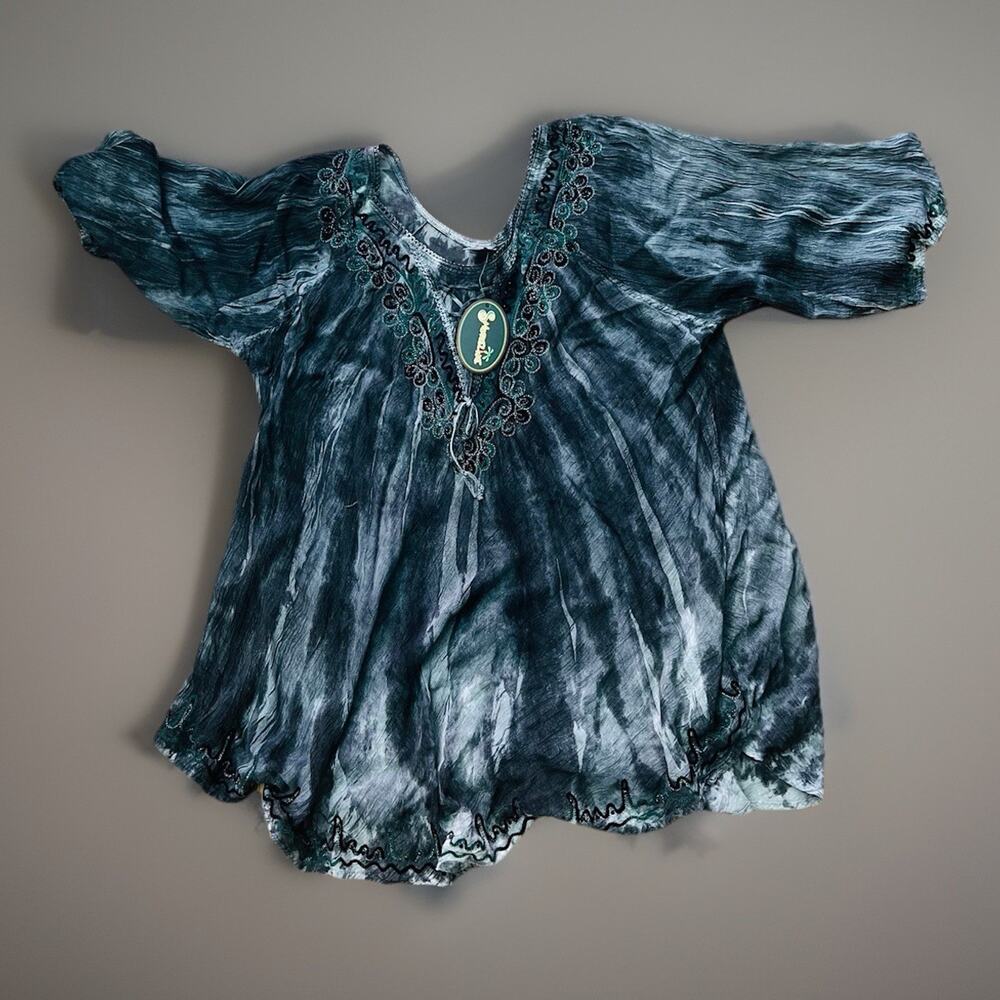 Shoreline Black Gray Tunic Blouse Shirt Size 3XL NWT Rayon Embroidered Light